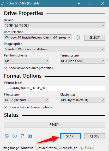 Starting the creation of the bootable USB memory stick