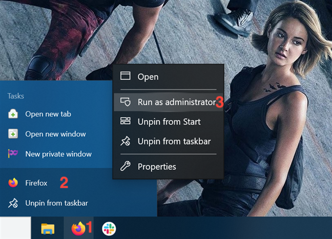 Use the taskbar shortcut to run a program as administrator