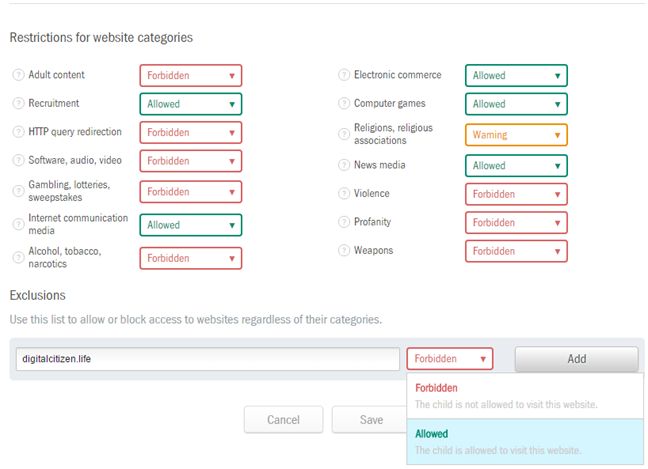 Kaspersky Safe Kids, Windows, parental controls