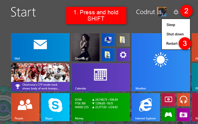 Going into Safe Mode from the Windows 8.1 Start screen