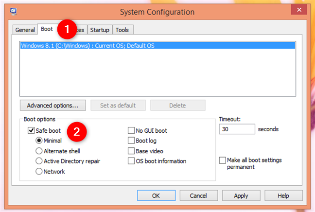 The System Configuration app in Windows 8