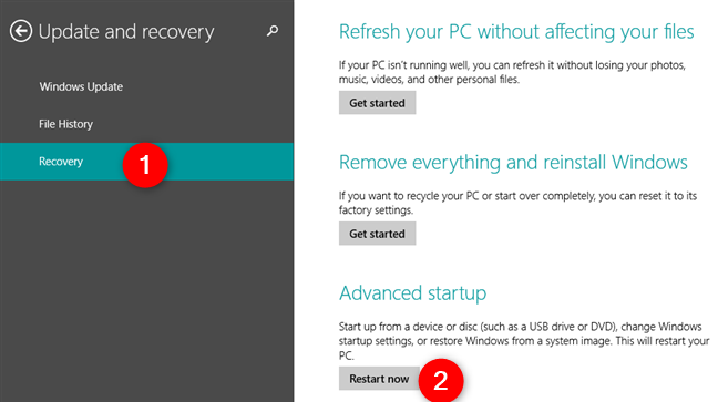 Windows 8 Recovery options