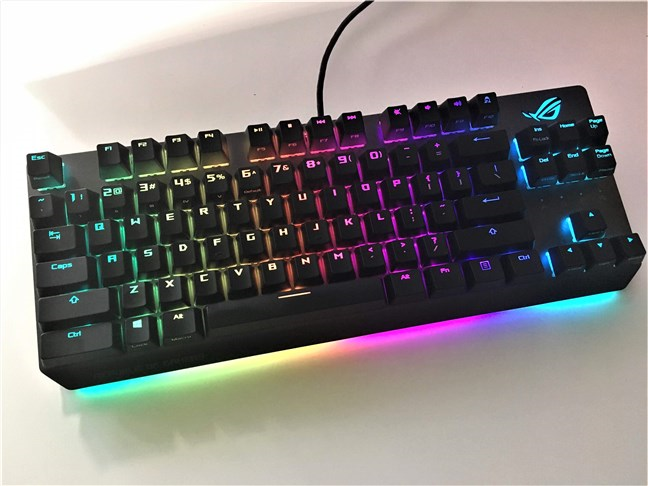 A view of the ASUS ROG Strix Scope TKL Deluxe without its wrist pad