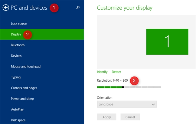 The Customize your display area from the Windows 8.1 PC Settings