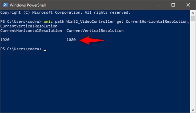 Running a command that shows the screen resolution, in PowerShell