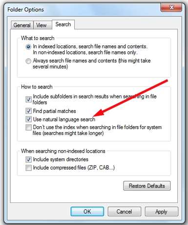 Natural Language Search in Windows 7