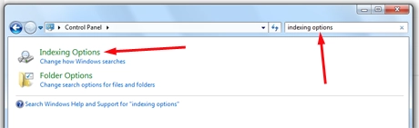Search Indexing Options in Windows 7
