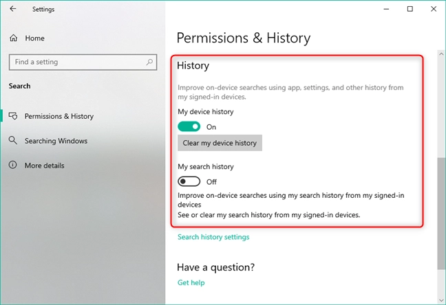 Configuring the use of History in Search