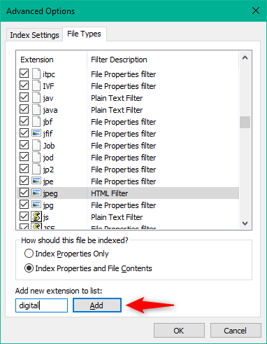 Adding a new file type to the Windows 10 Search Index