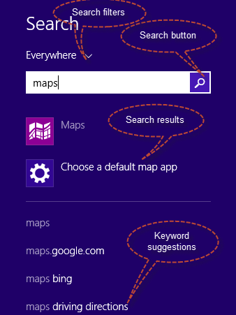 Search, charm, Windows 8.1, Bing