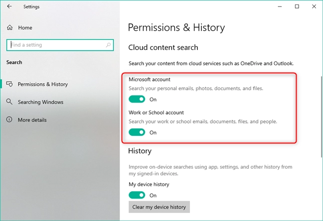 Choosing whether Search can look into your cloud services