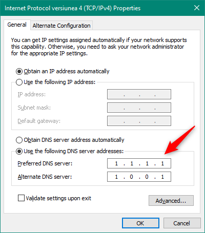 Changing the DNS servers used by Windows 10