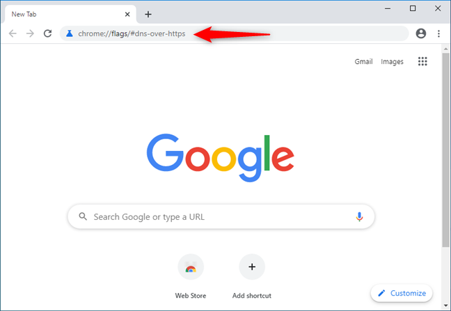 The chrome://flags/#dns-over-https address