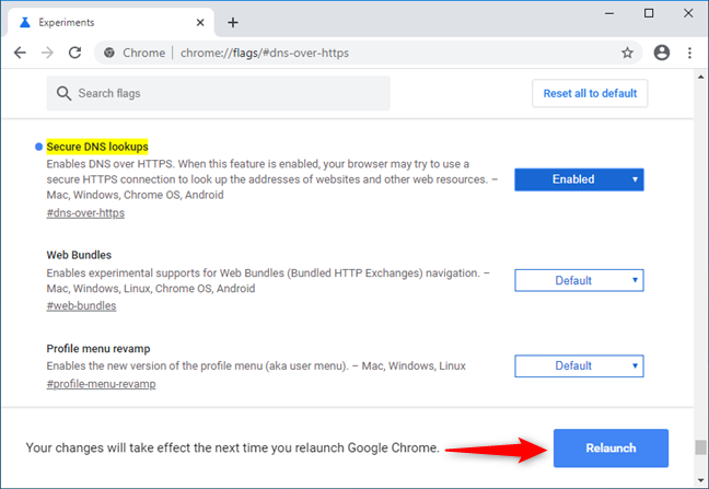 DNS over HTTPS is enabled in Google Chrome