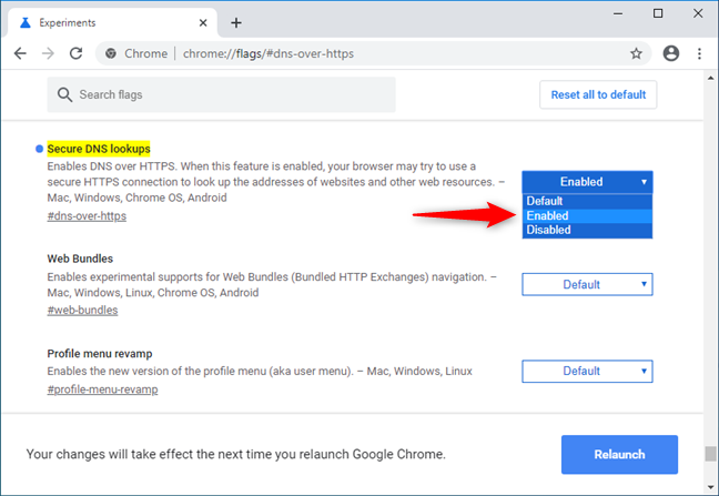 Enabling the Secure DNS lookups in Google Chrome