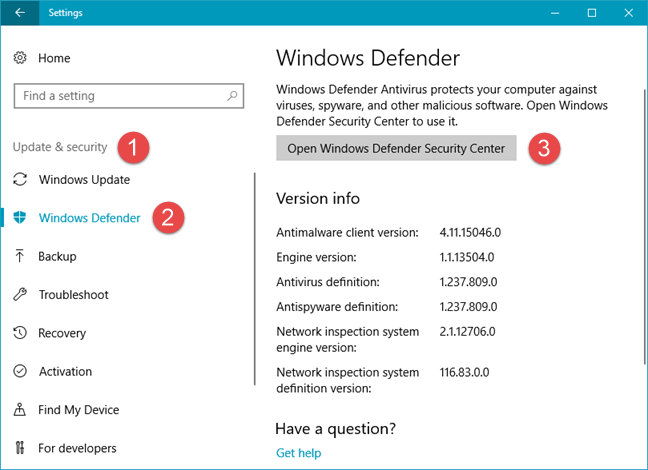 Windows Defender Security Center