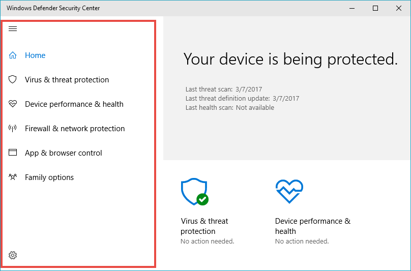 Windows Defender Security Center