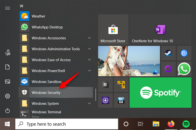 The Windows Security shortcut from the Start Menu