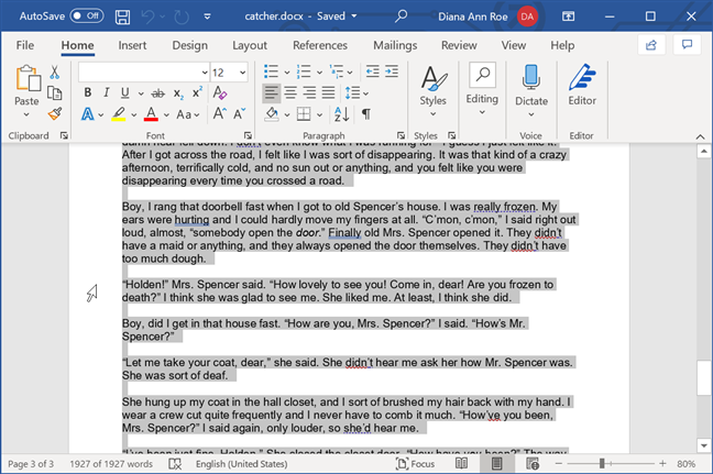 Click three times in fast succession to select all in Word and WordPad