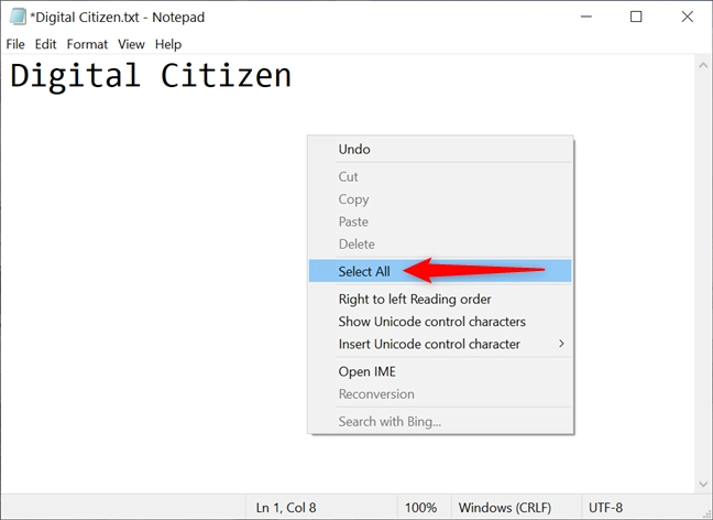Press Select All from the right-click menu