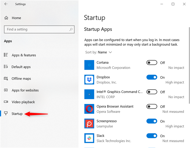 how to change startup apps windows 10