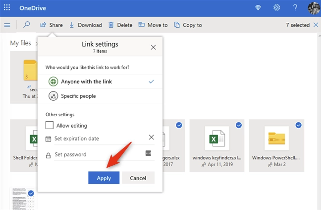 Applying the share settings