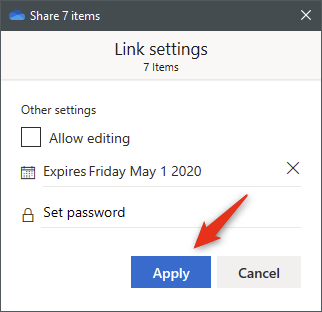 Applying the sharing settings