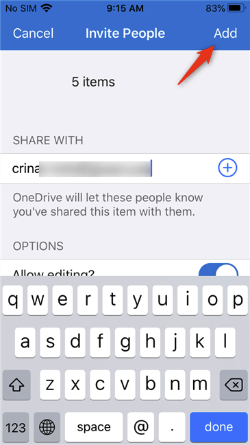 Sharing the OneDrive items with the selected people