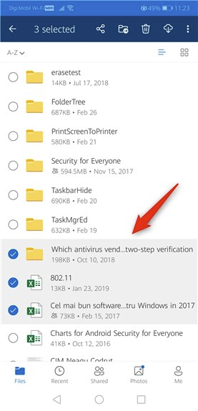 Selecting files and folders in OneDrive for Android