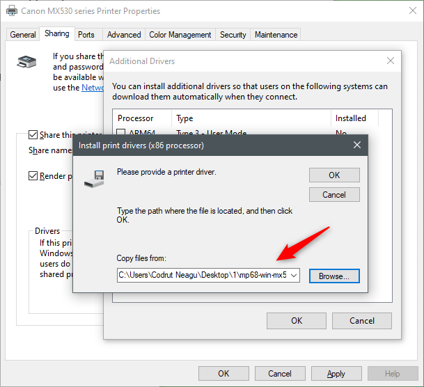 Specifying the location of the additional drivers