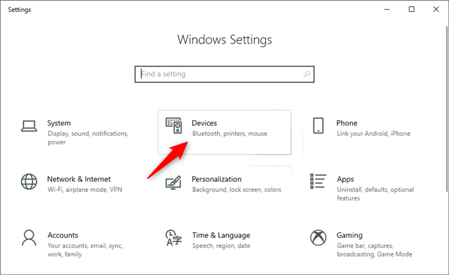 dispositivos na tela de configuração do windows 10