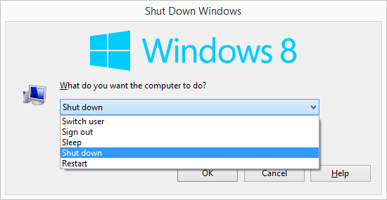 The Shut Down Windows menu in Windows 8.1