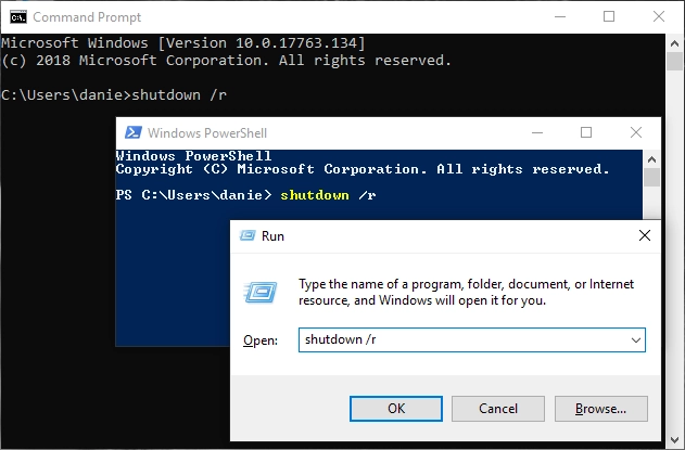 Restart Windows 10 using the shutdown command