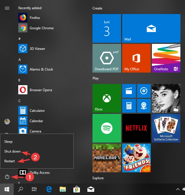 Shut down or restart Windows 10 from the Start screen