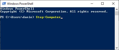 Shut down Windows 10 using Stop-Computer cmdlet in PowerShell
