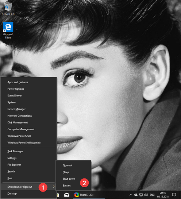 Shut down or restart Windows 10 from the WinX Menu