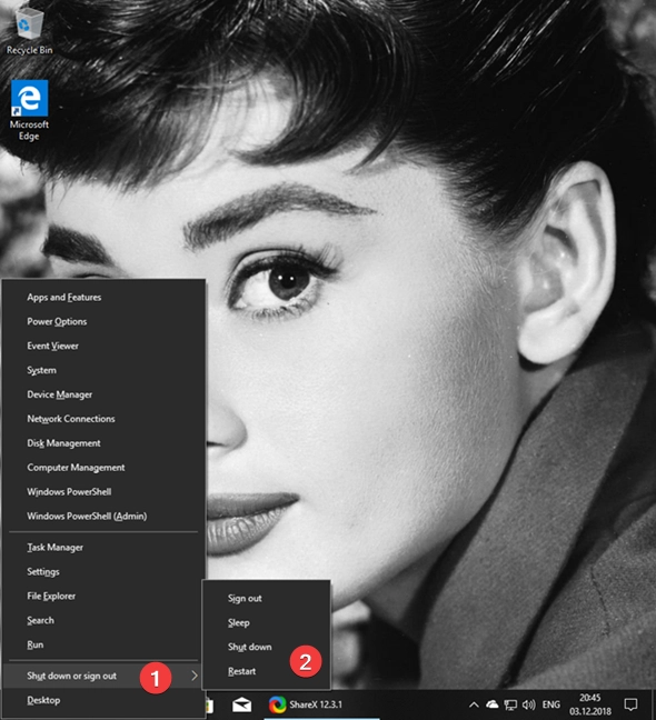 Shut down or restart Windows 10 from the WinX Menu