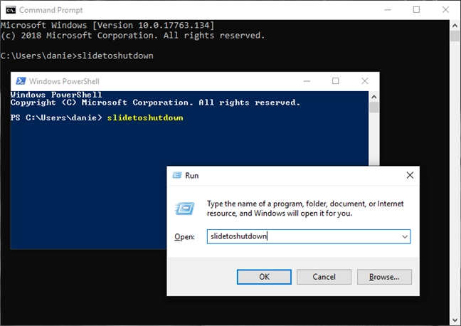 Shut down Windows 10 using the slidetoshutdown command