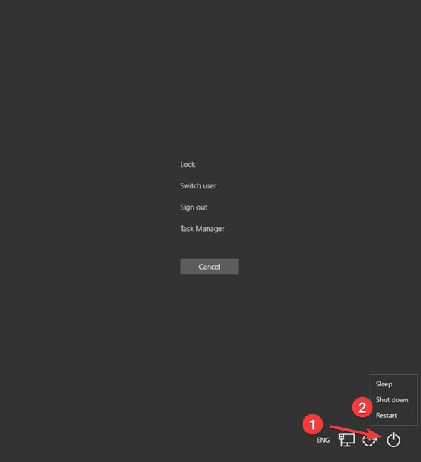 Shut down or restart Windows 10 from the Control + Alt + Delete screen