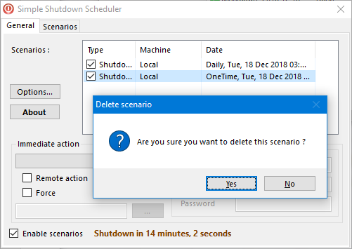 Delete a scenario in Simple Shutdown Scheduler