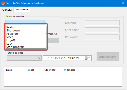 Scenario options in Simple Shutdown Scheduler