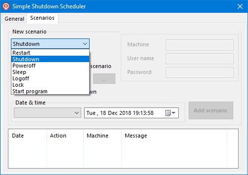Choose a new scenario in Simple Shutdown Scheduler
