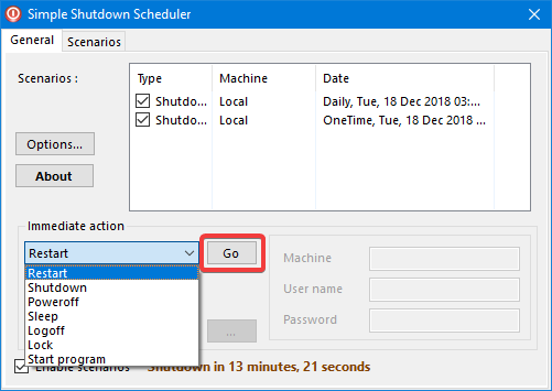 Immediate action in Simple Shutdown Scheduler