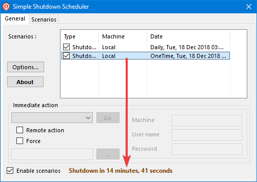 See active scenarios in Simple Shutdown Scheduler