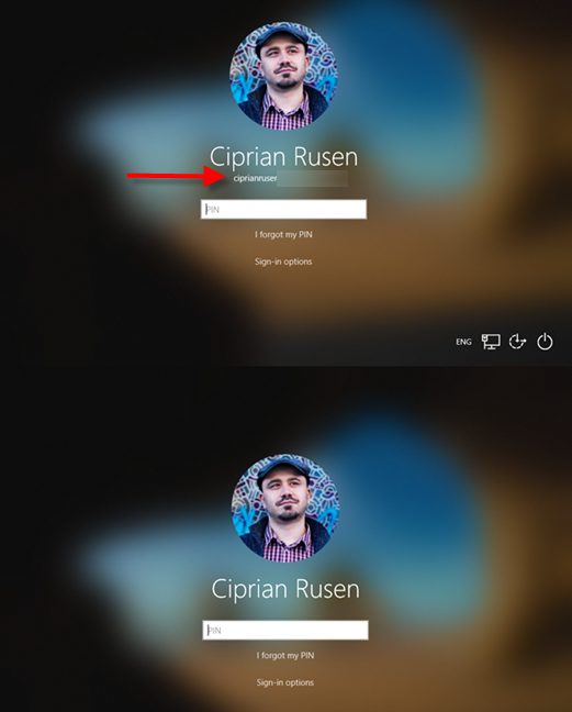 The Windows 10 sign-in screen: with or without the email address