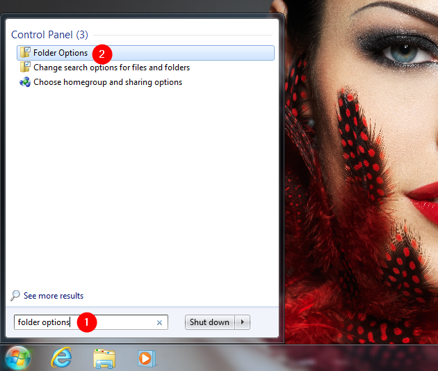 Searching for Folder Options in Windows 7