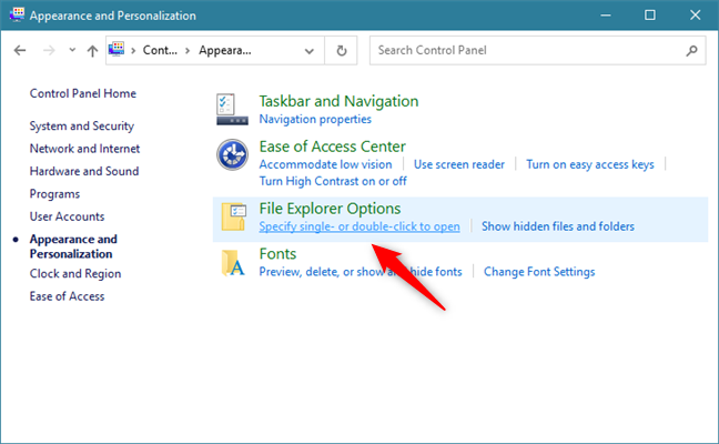 Specify single- or double-click to open under File Explorer Options