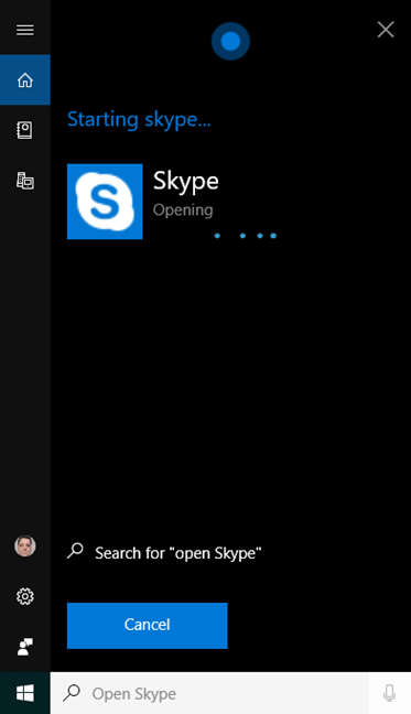 Cortana opening the Skype app