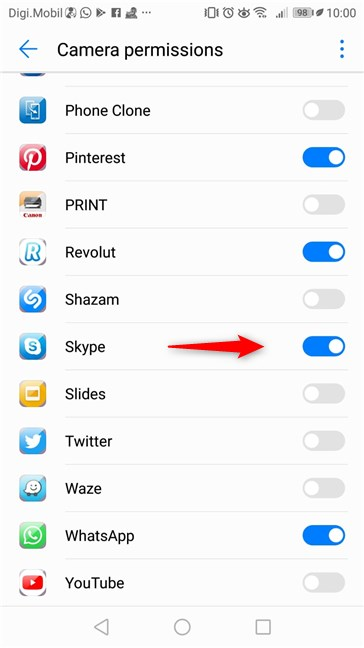 Letting Skype use the camera in Android