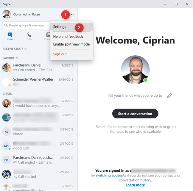 Accessing Skype's settings in Windows 10